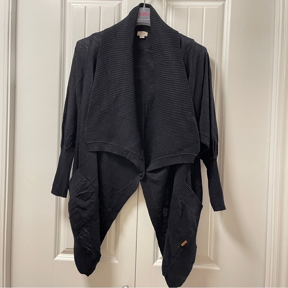 Aritzia Wilfred Linen Waterfall Cardigan Wrap Black - M